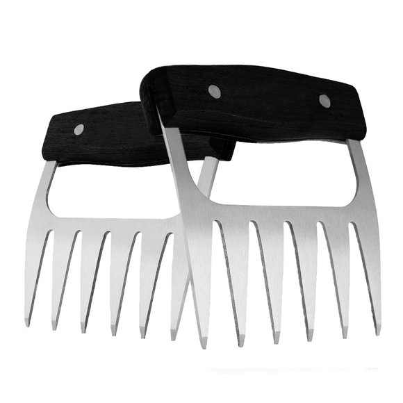 1-Pair:Wooden Handles Stainless Steel Meat Poultry Shredding Cutting Claws(Black - Picture 1 of 5